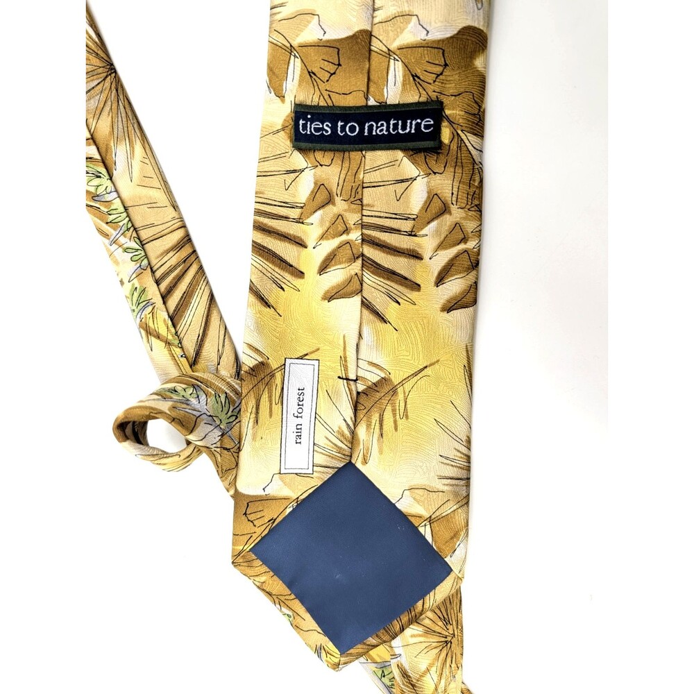 Ties To Nature Silk Hand Sewn Gold Yellow Rain Forest Abstract Leaves Neck Tie